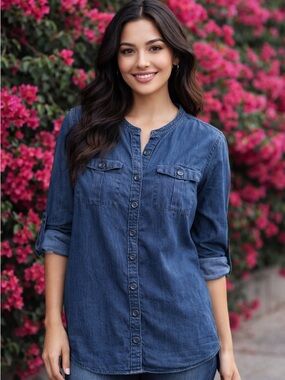 a.n.a A New Approach Soft Denim Button-Down Shirt - M - Like New!